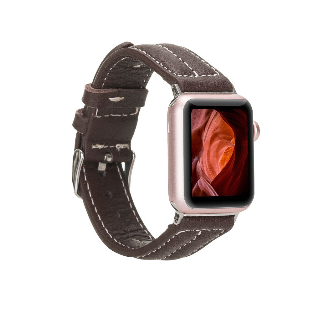 Apple Watch Uyumlu Deri Kordon, Spor Model, Acı Kahve
