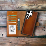 Samsung Galaxy S24 Ultra Uyumlu, Deri Cüzdanlı Kılıf, Rustik Kahverengi - Magic