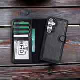 Samsung Galaxy S24 Plus Uyumlu, Deri Cüzdanlı Kılıf, Rustik Siyah - Magic