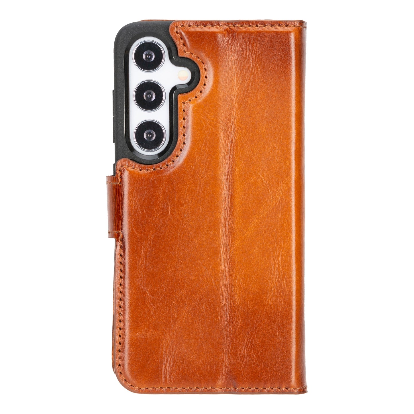 Samsung Galaxy S24 Compatible, Leather Wallet Case, Effect Tan