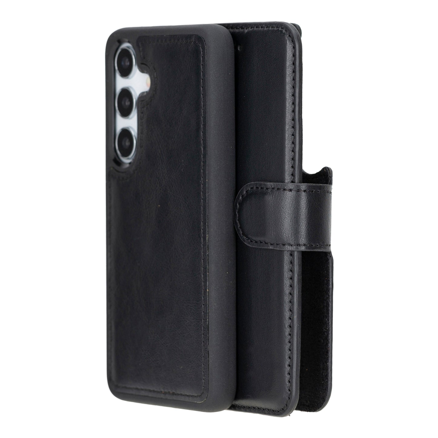 Samsung Galaxy S24 Compatible, Leather Wallet Case, Glossy Black