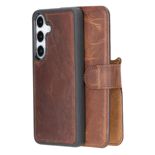 Samsung Galaxy S24 Compatible, Leather Wallet Case, Antique Brown 