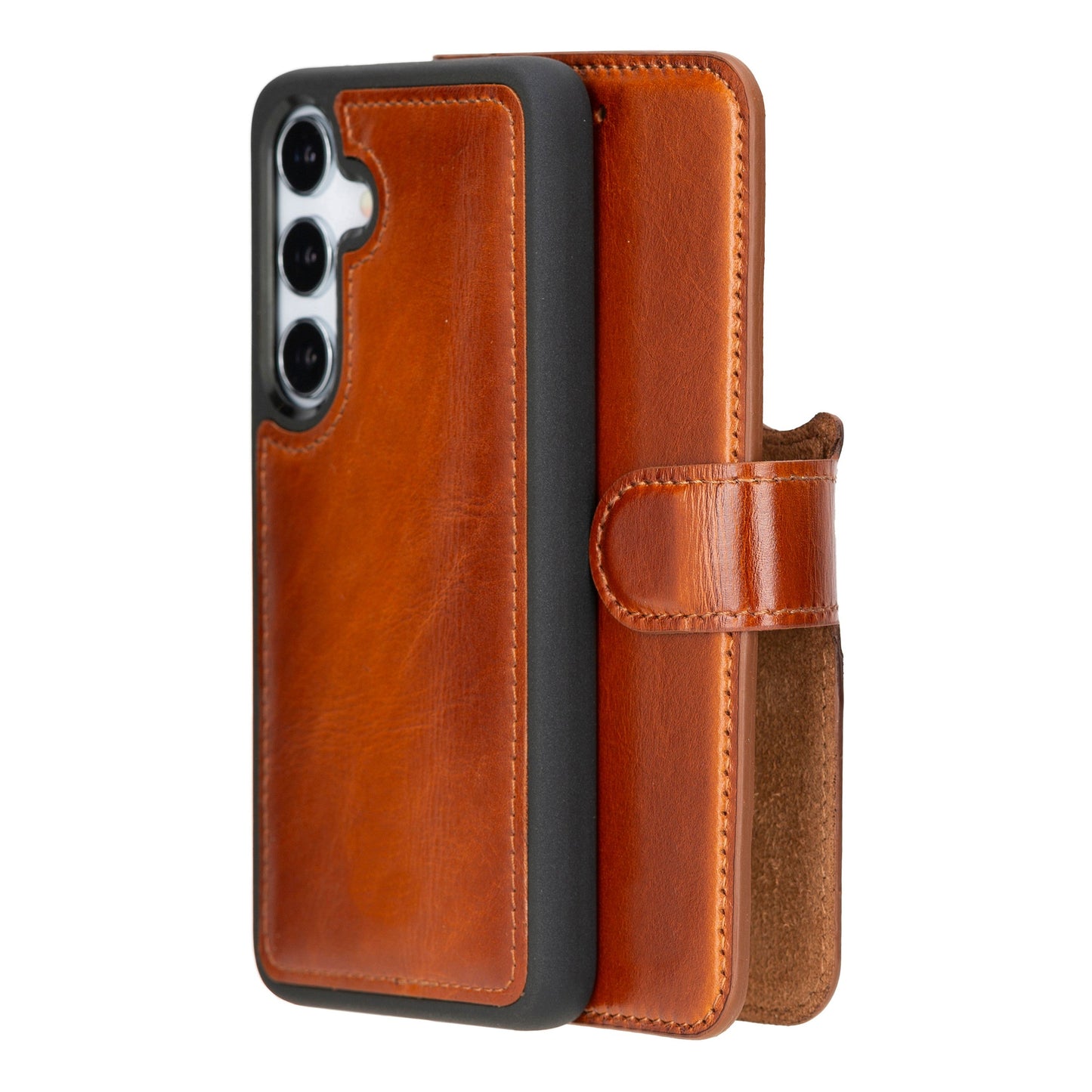 Samsung Galaxy S24 Compatible, Leather Wallet Case, Effect Tan