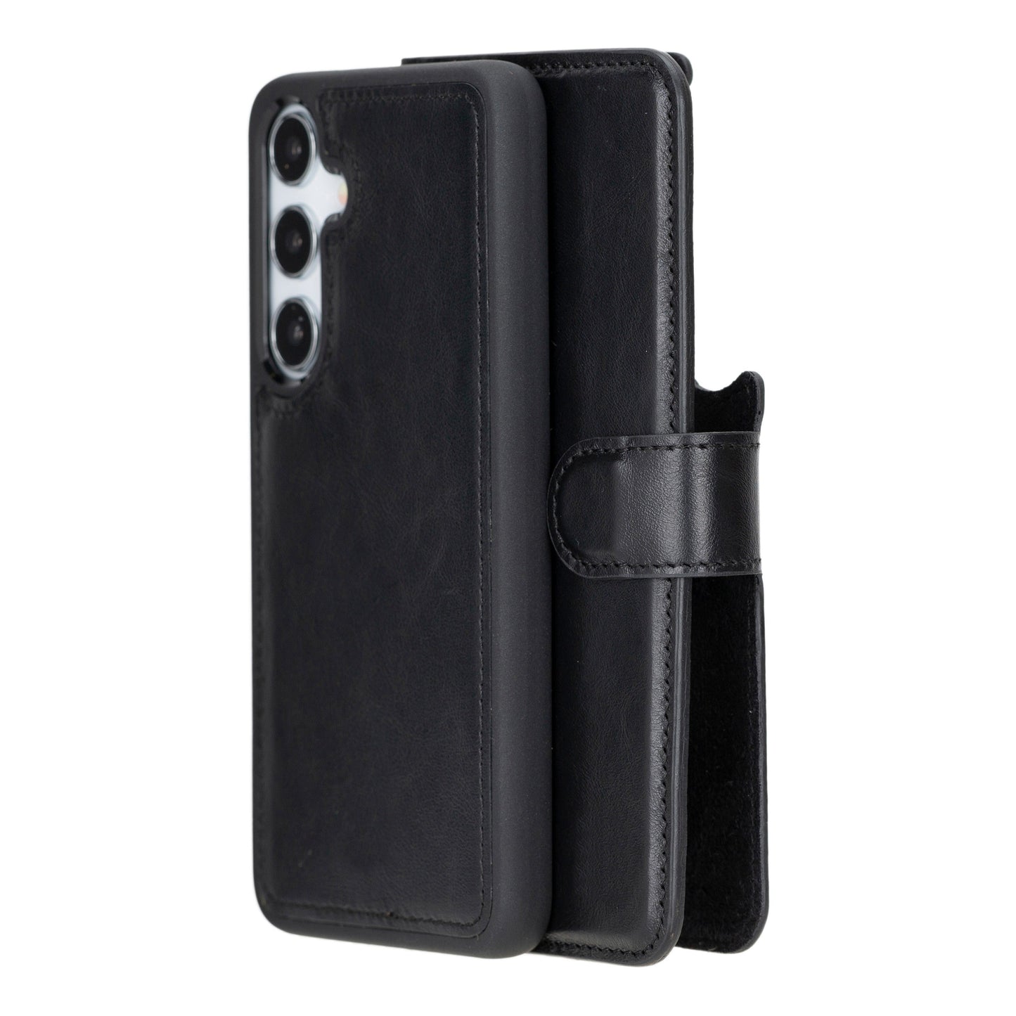 Samsung Galaxy S24 Plus Compatible, Leather Wallet Case, Glossy Black