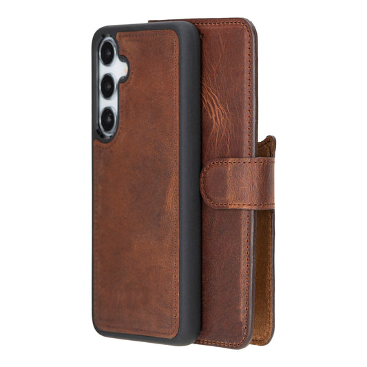 Samsung Galaxy S24 Plus Compatible, Leather Wallet Case, Antique Brown