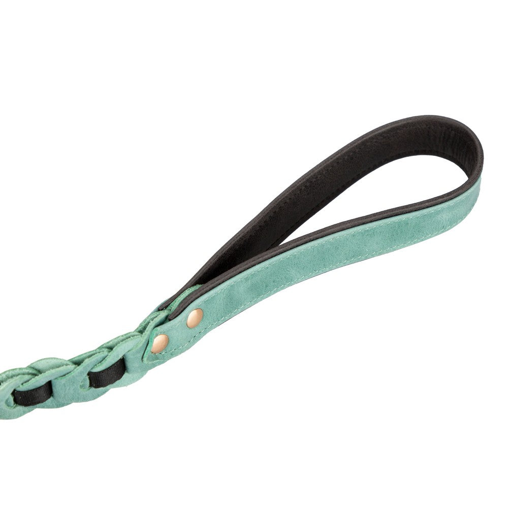 Handmade Dog Travel Strap from Real Leather, 215cm Length, Steel Sailor Hook, Ergonomic Handle, Green