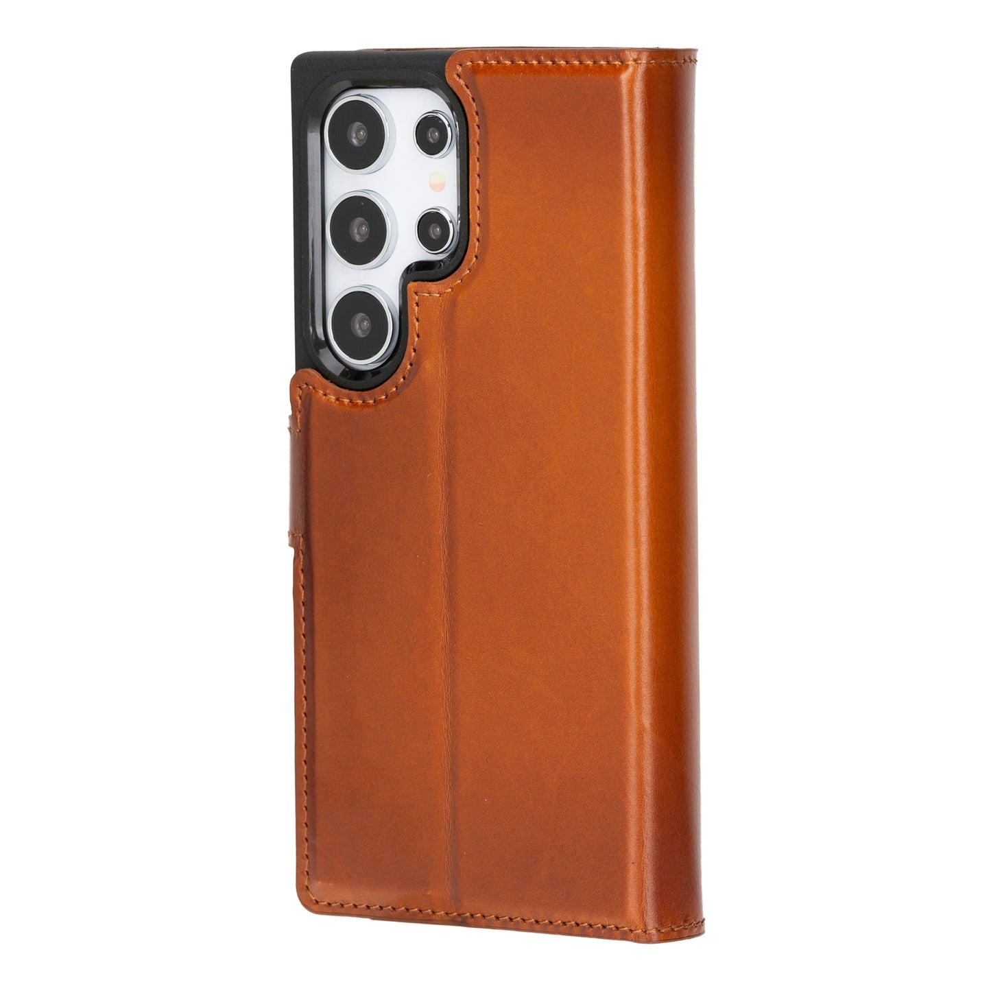 Samsung Galaxy S24 Ultra Compatible, Leather Wallet Case, Effect Tan