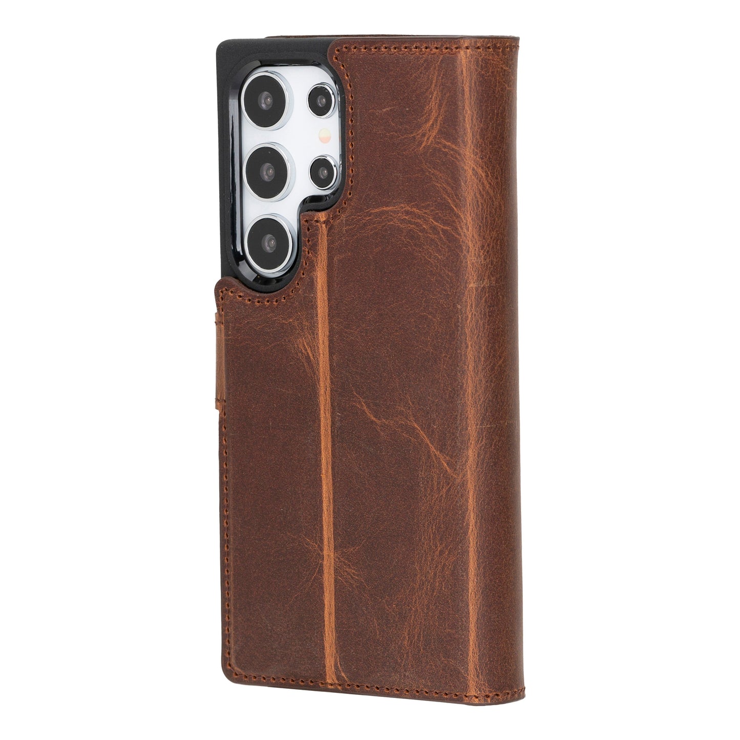 Samsung Galaxy S24 Ultra Compatible, Leather Wallet Case, Antique Brown