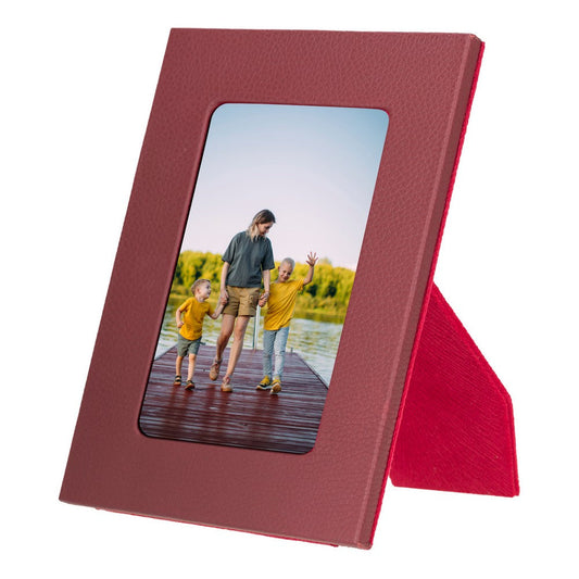 Real Leather Desktop Photo Frame, 22x17cm (15x10 photos) Claret Red