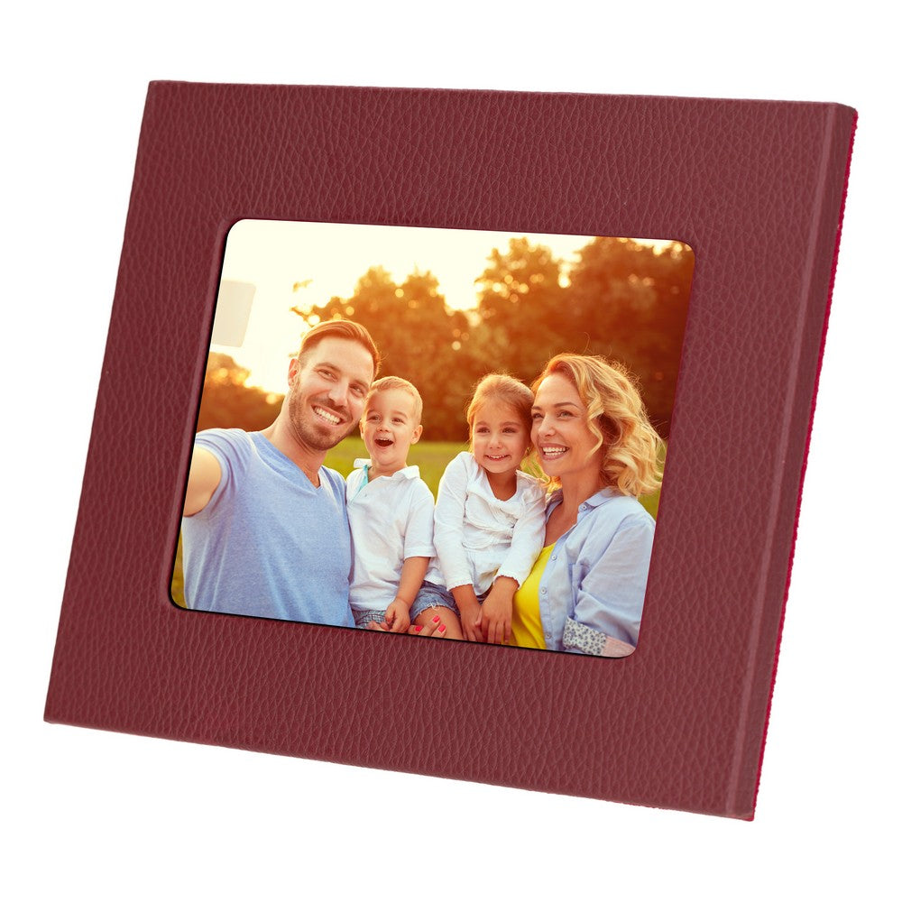 Real Leather Desktop Photo Frame, 22x17cm (15x10 photos) Claret Red