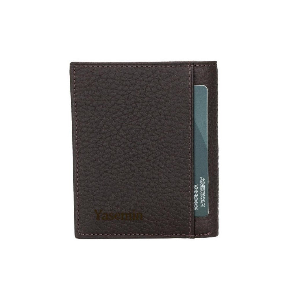 Yetta Card Holder, 10 Card Sections, Textured Brown