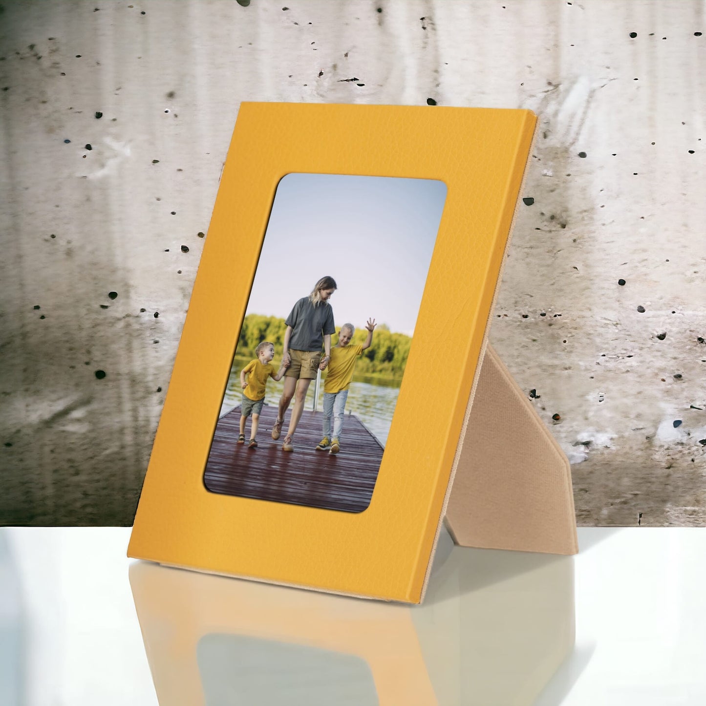 Real Leather Desktop Photo Frame, 22x17cm (15x10 photos) Yellow