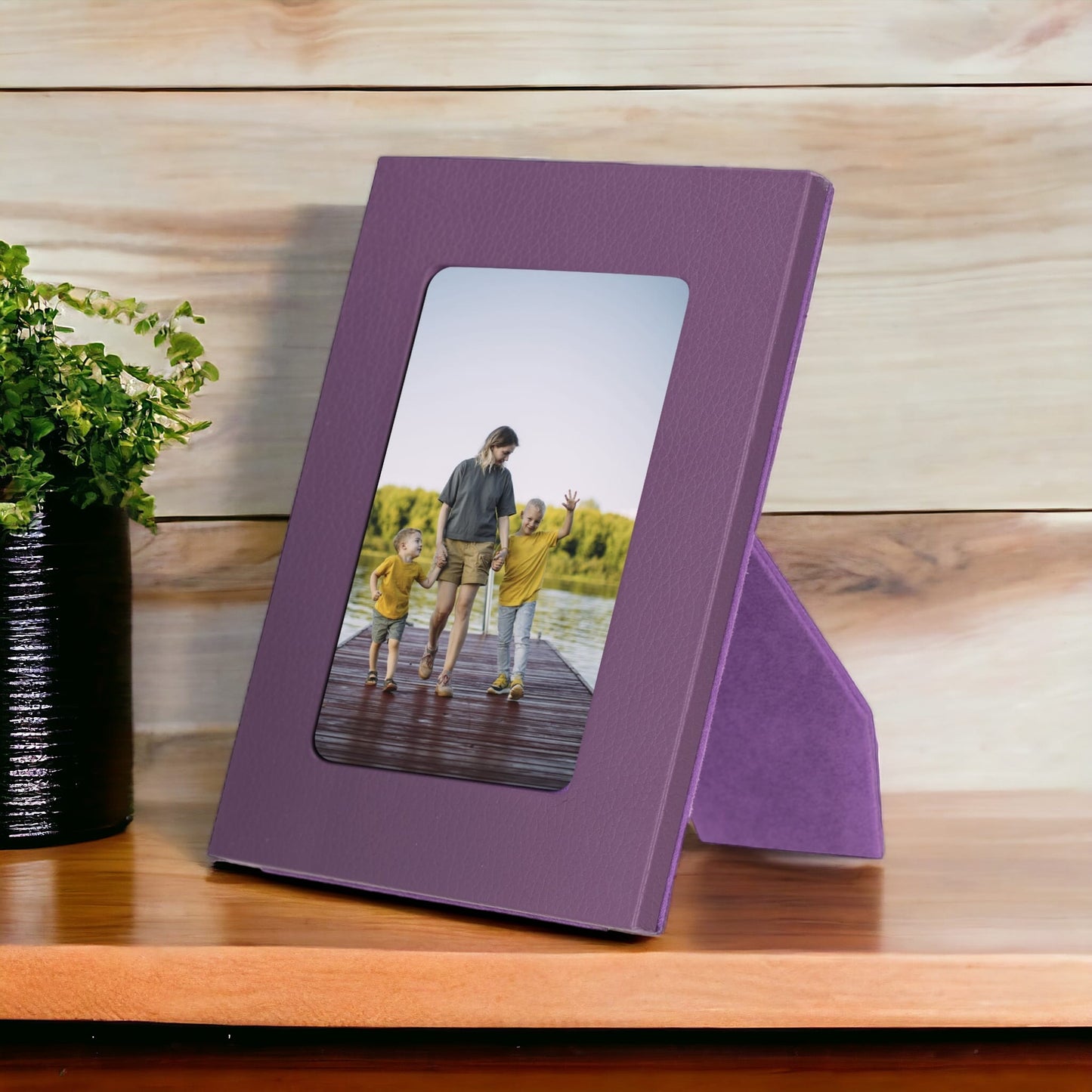 Real Leather Desktop Photo Frame, 22x17cm (15x10 photos) Purple