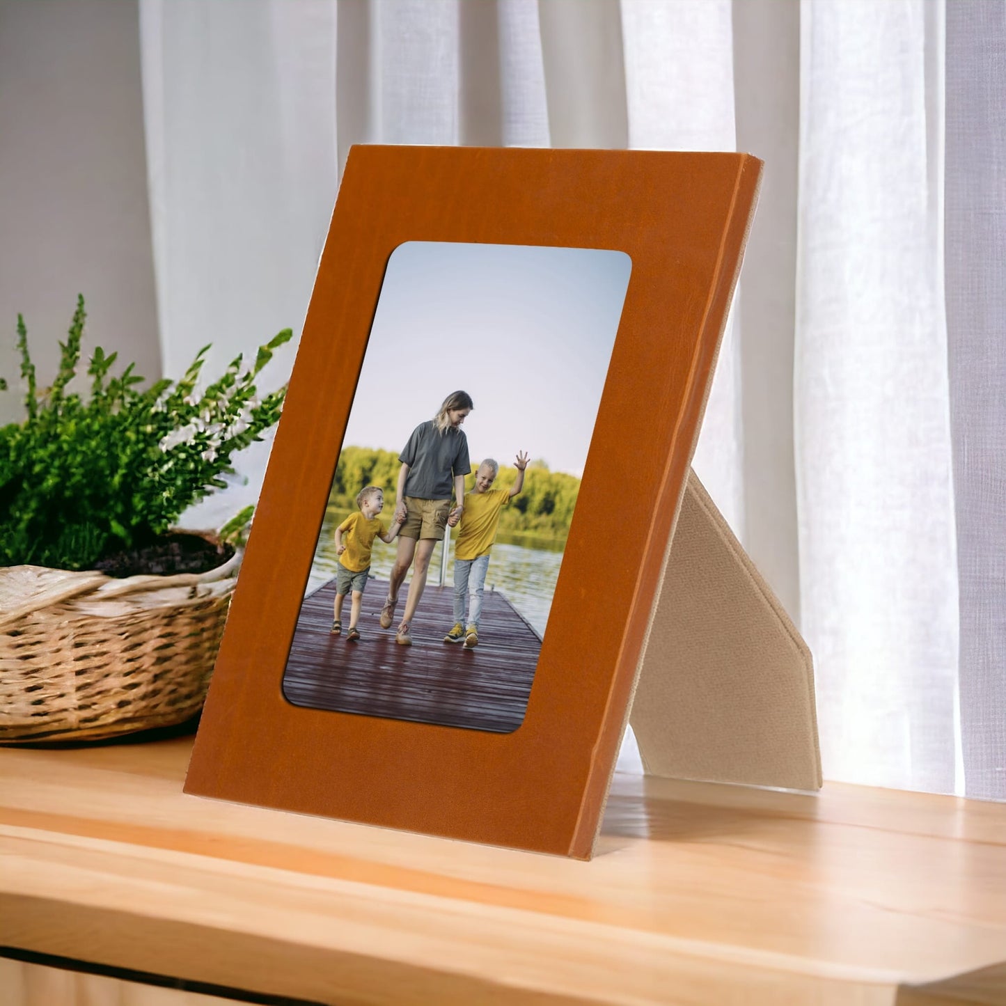 Real Leather Desktop Photo Frame, 22x17cm (15x10 photos) Rustic Tan