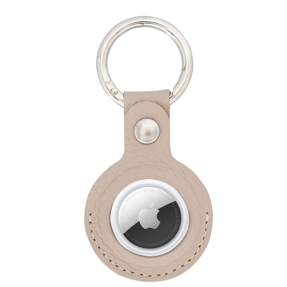 Apple AirTag Compatible Leather Keychain, Beige Color