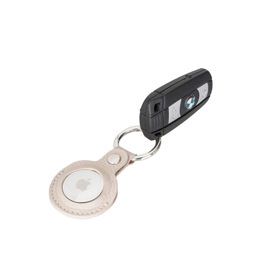 Apple AirTag Compatible Leather Keychain, Beige Color