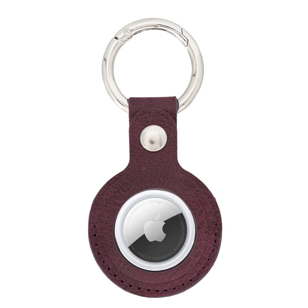 Apple AirTag Compatible Leather Keychain, Purple