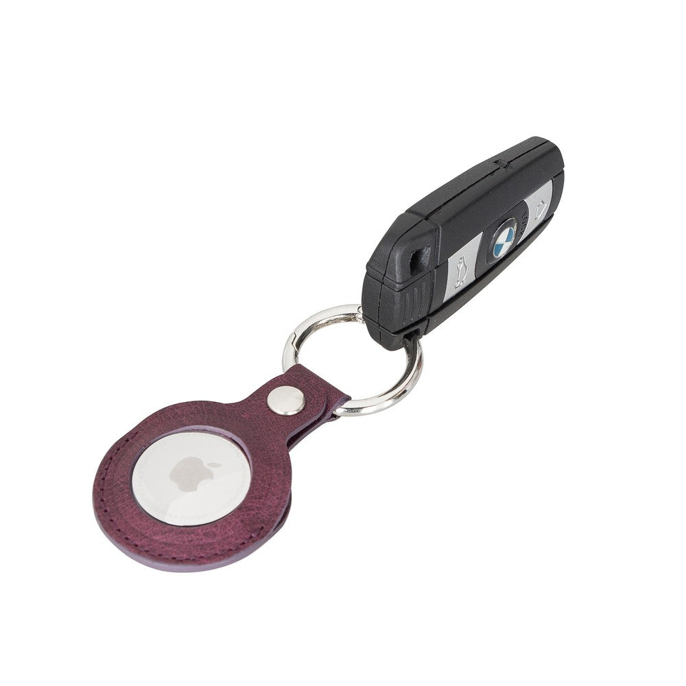 Apple AirTag Compatible Leather Keychain, Purple