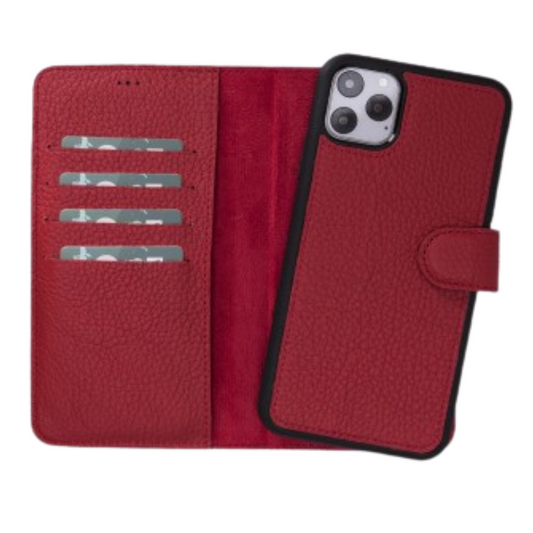 Apple iPhone 11 Pro Max Compatible Leather Wallet Case ERC2 Red