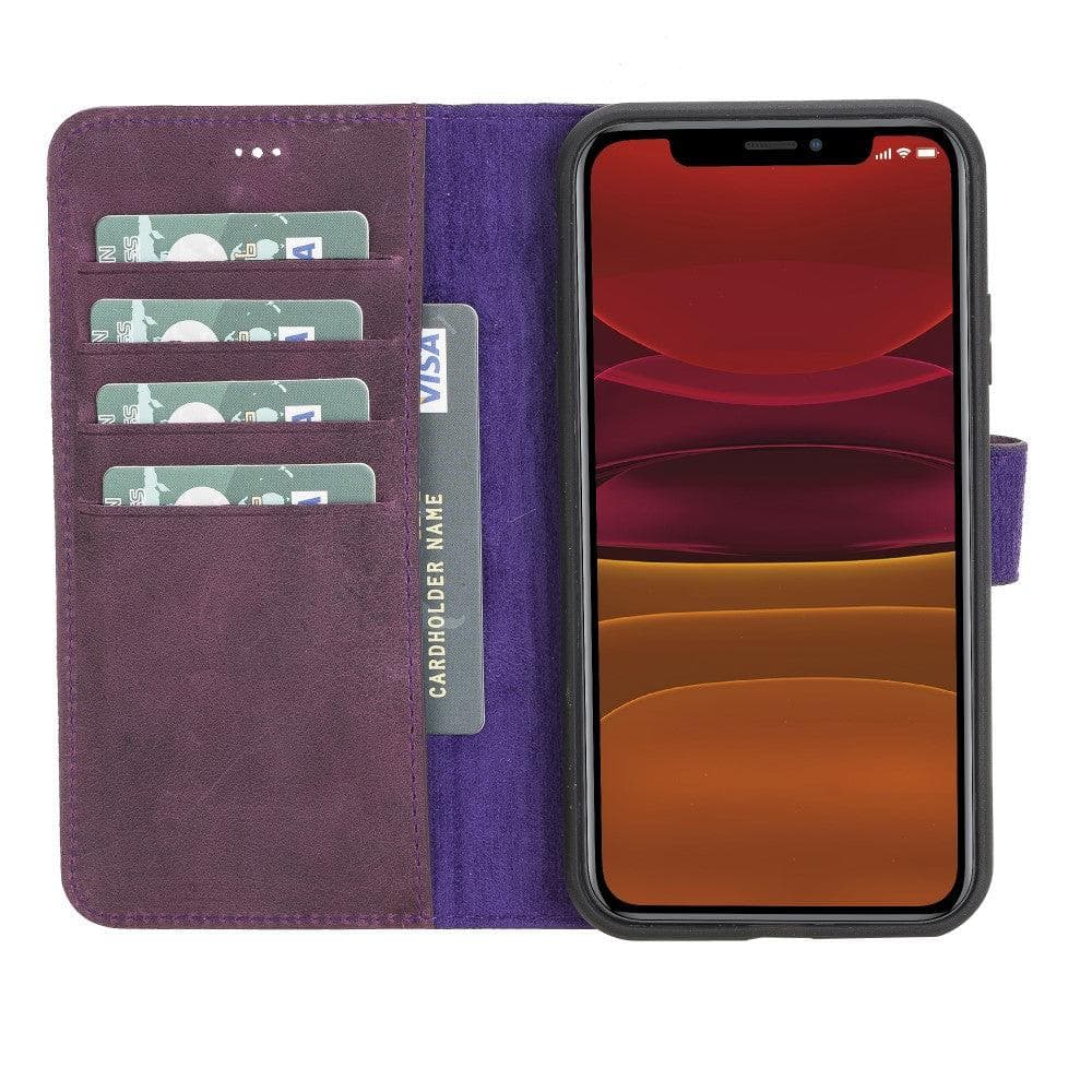 Apple iPhone 11 Pro Compatible Leather Wallet Case G7 Purple