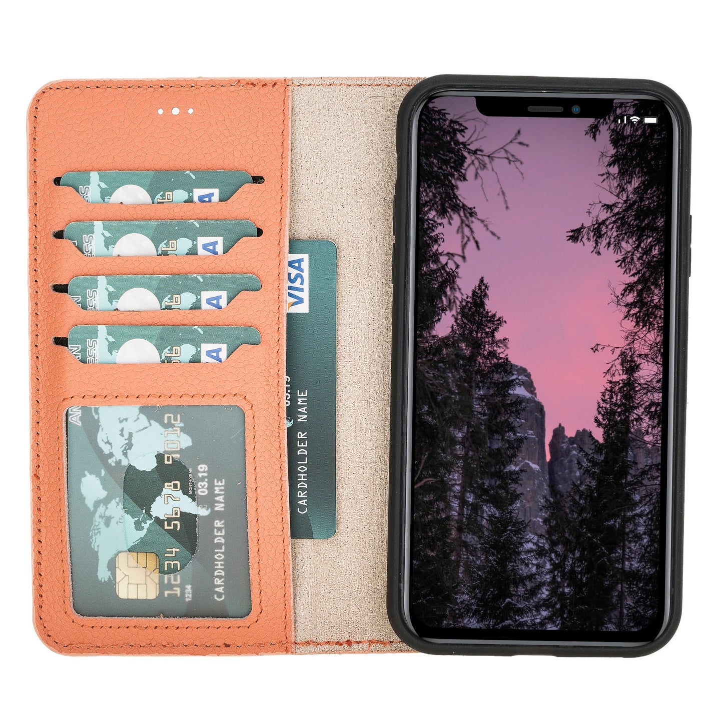 Apple iPhone 11 Compatible, Genuine Leather Card Holder Case, Coral 