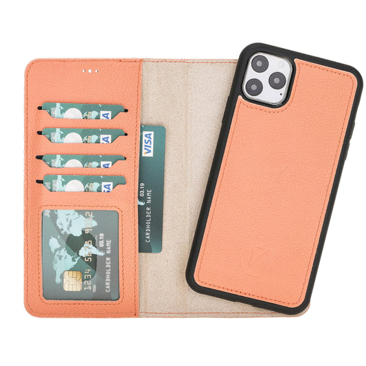 Apple iPhone 11 Pro Max Compatible, Genuine Leather Card Holder Case, Coral 