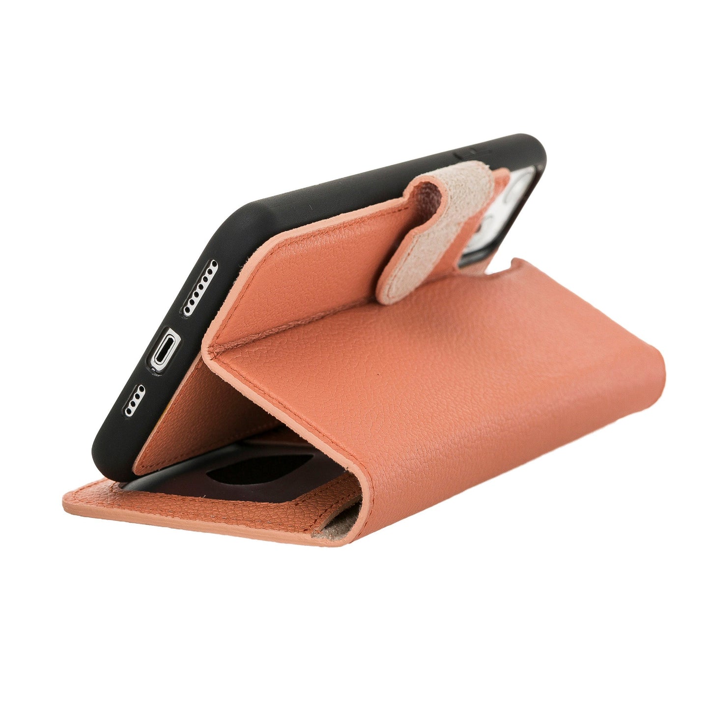 Apple iPhone 11 Pro Max Compatible, Genuine Leather Card Holder Case, Coral 