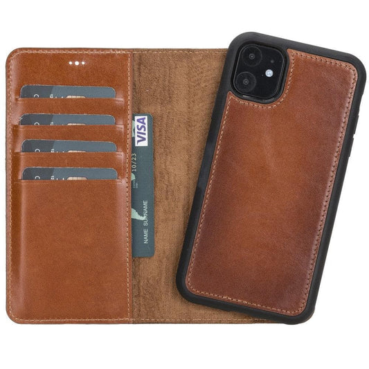 Apple iPhone 11 Compatible Leather Wallet Case RST2EF Brown 