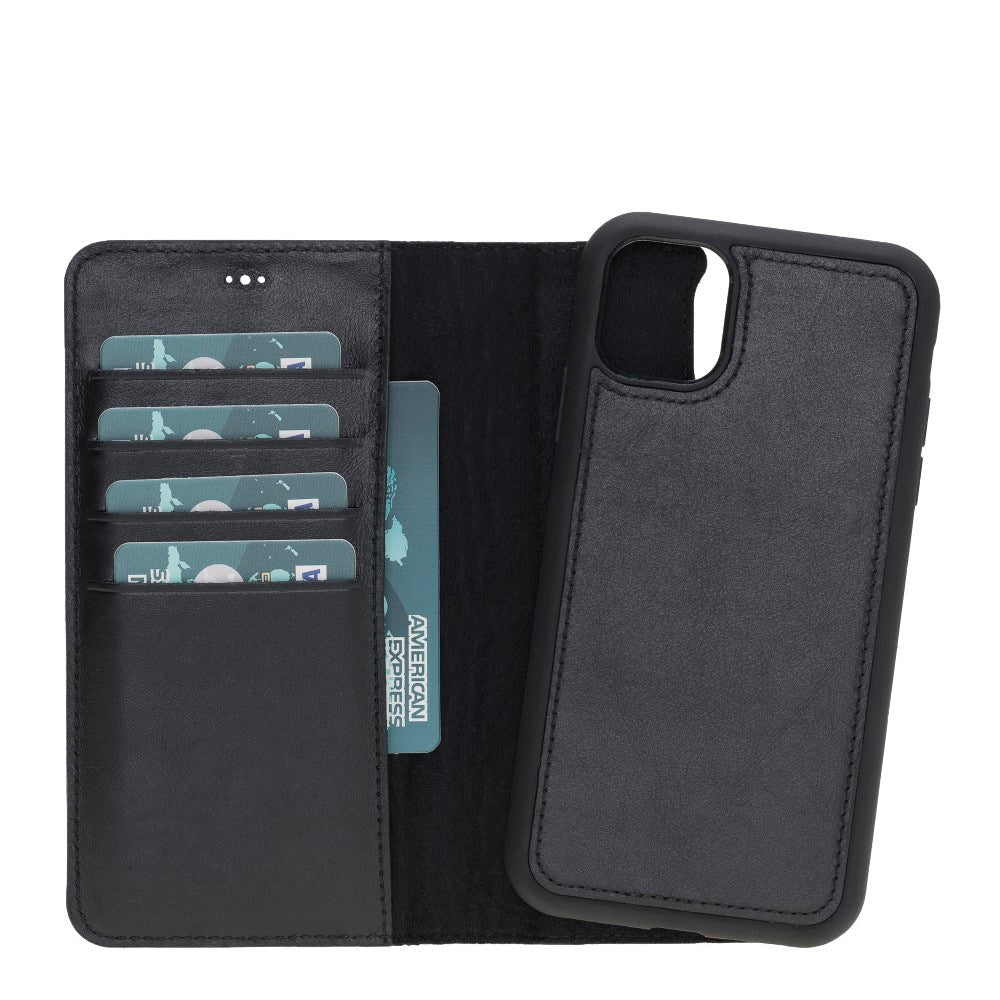 Apple iPhone 11 Compatible Leather Wallet Case RST1 Black