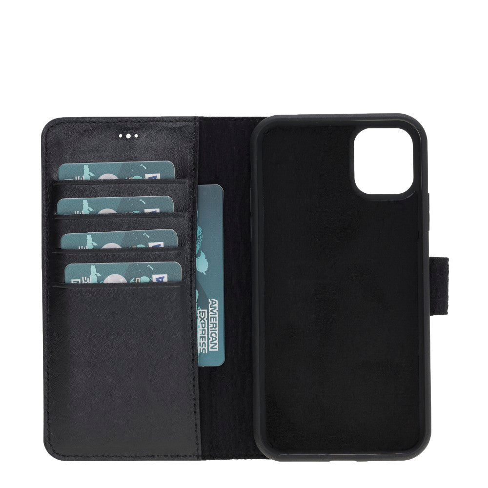 Apple iPhone 11 Compatible Leather Wallet Case RST1 Black