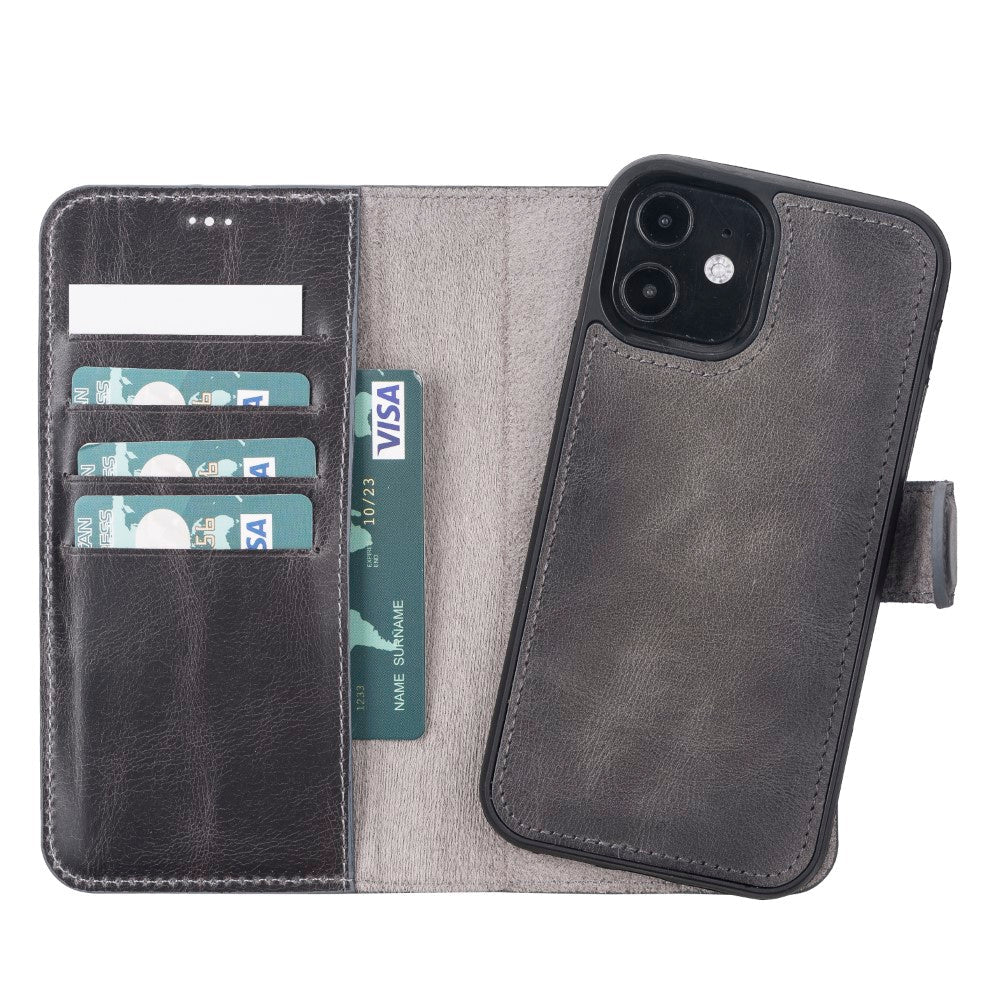 Apple iPhone 12 Pro Compatible Leather Wallet Case VS4EF Gray