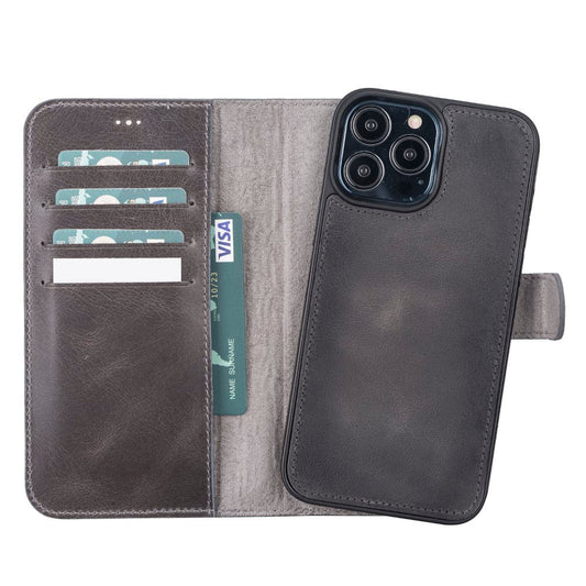 Apple iPhone 13 Pro Max Compatible Leather Wallet Case VS4EF Gray