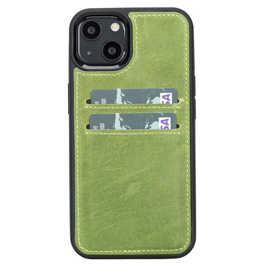 Apple iPhone 13 Compatible Leather Card Holder Back Cover G16 Green