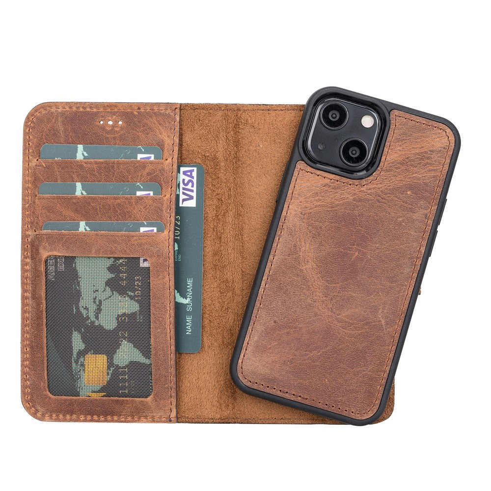 Apple iPhone 13 Mini Compatible Leather Wallet Case G2 Brown