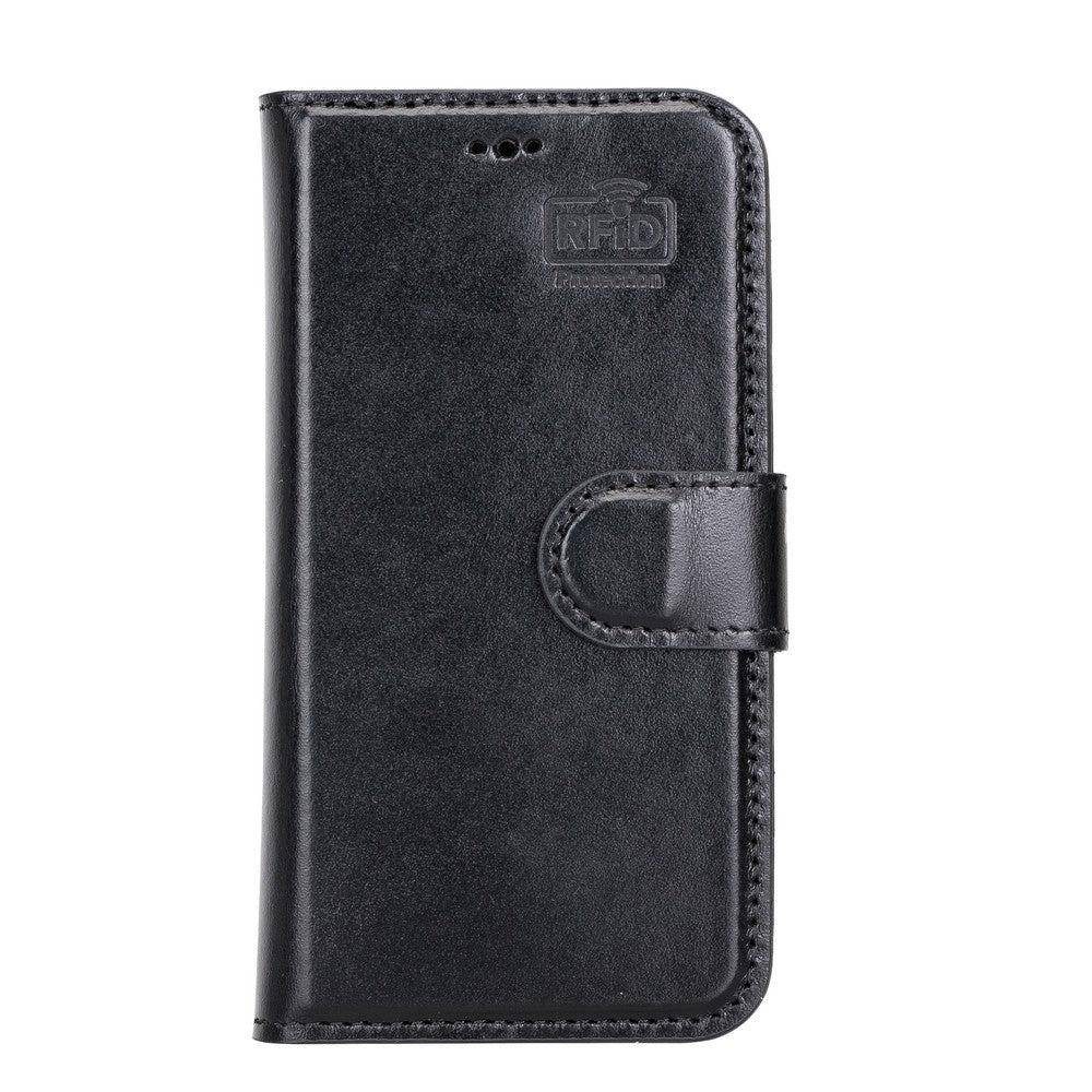 Apple iPhone 13 Mini Compatible Leather Wallet Case RST1 Black