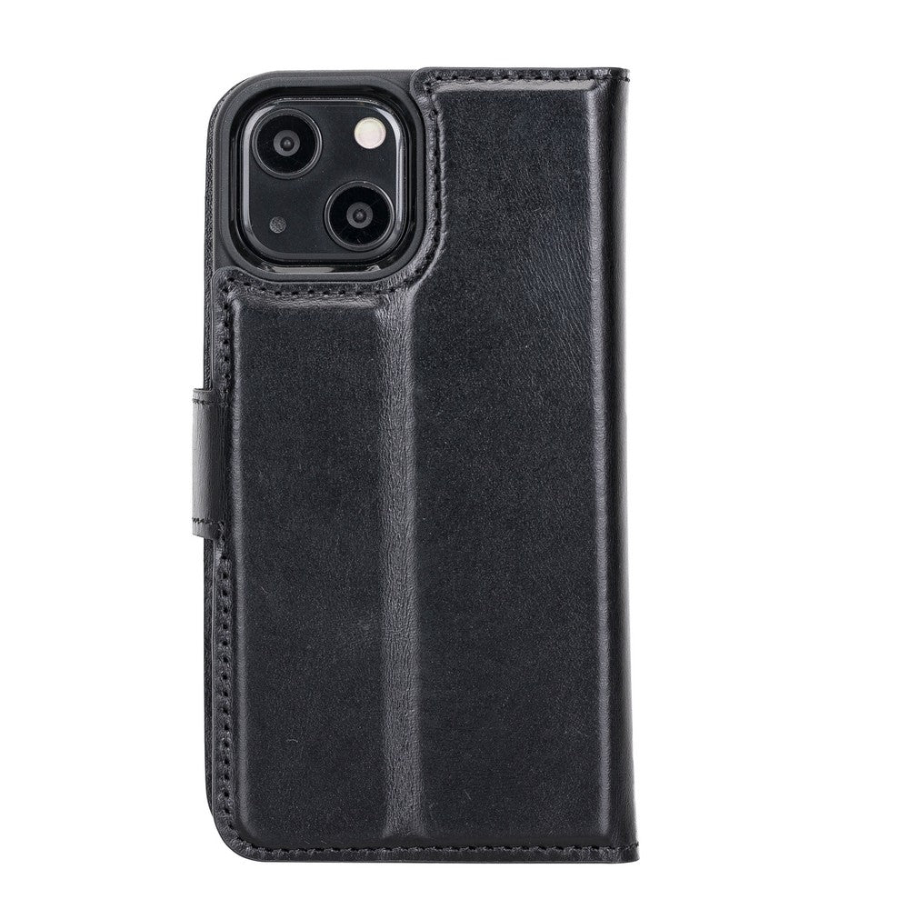 Apple iPhone 13 Mini Compatible Leather Wallet Case RST1 Black