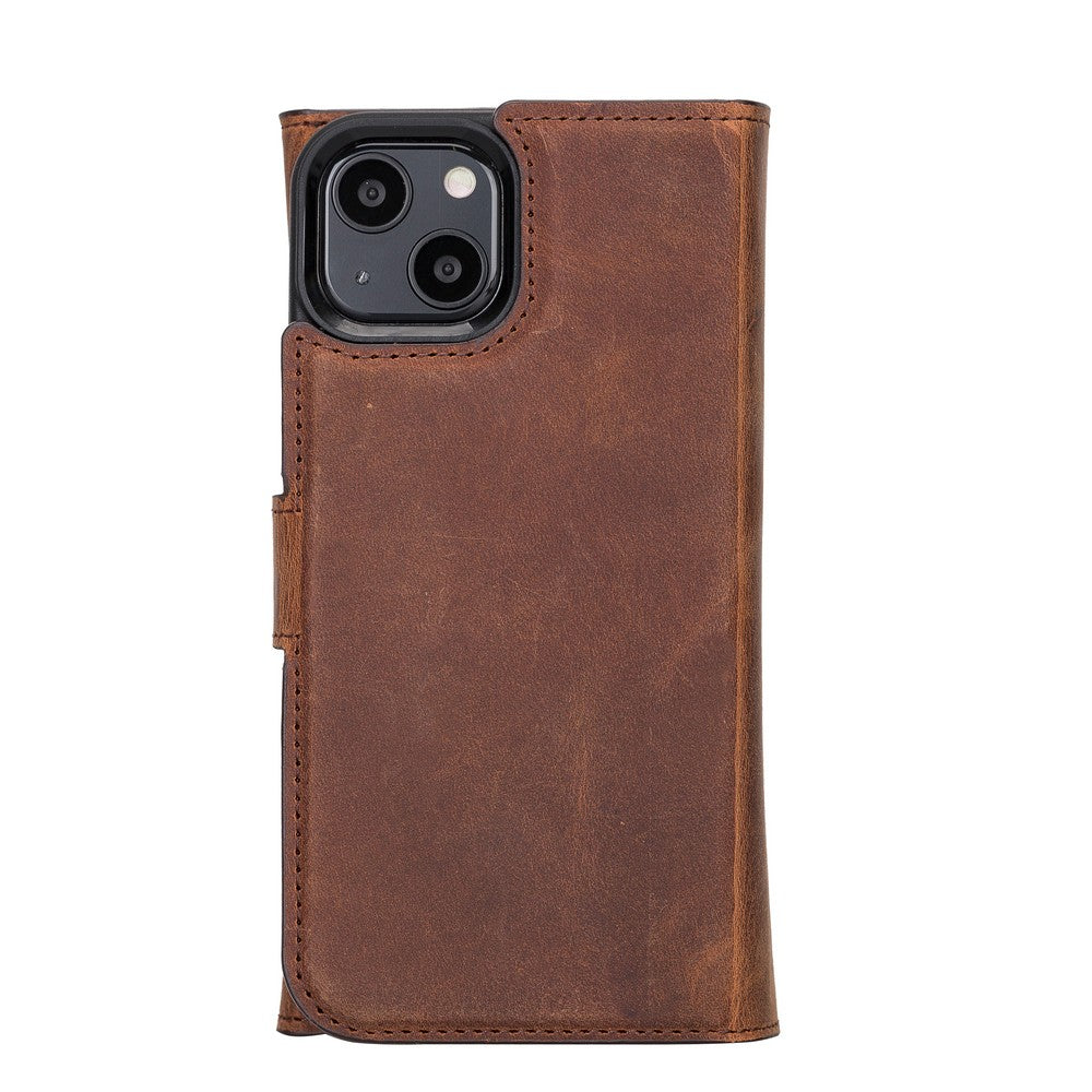 Apple iPhone 13 Mini Compatible Leather Wallet Case Santa G2 Brown