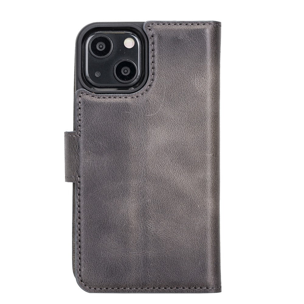 Apple iPhone 13 Mini Compatible Leather Wallet Case TN18EF Gray