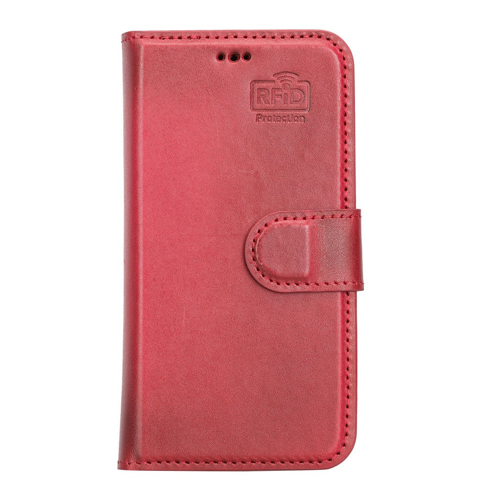 Apple iPhone 13 Mini Compatible Leather Wallet Case V4EF Red