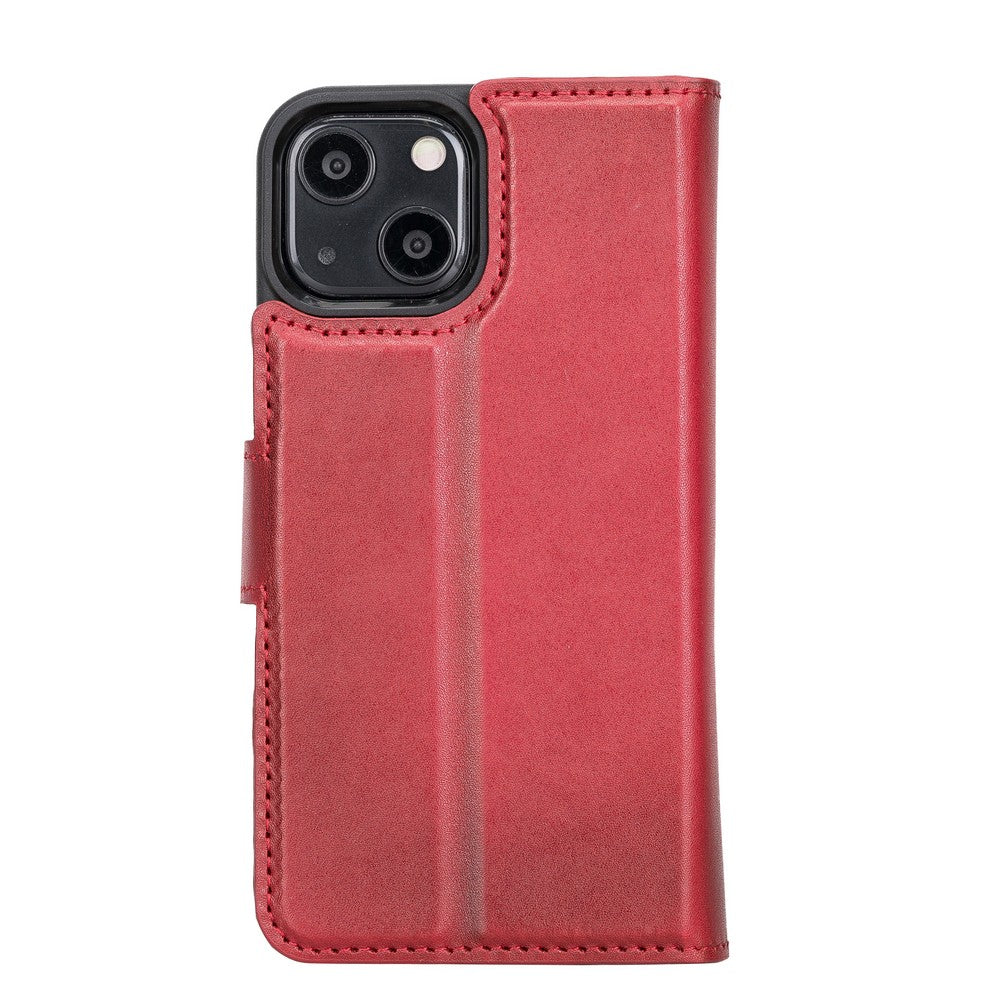 Apple iPhone 13 Mini Compatible Leather Wallet Case V4EF Red