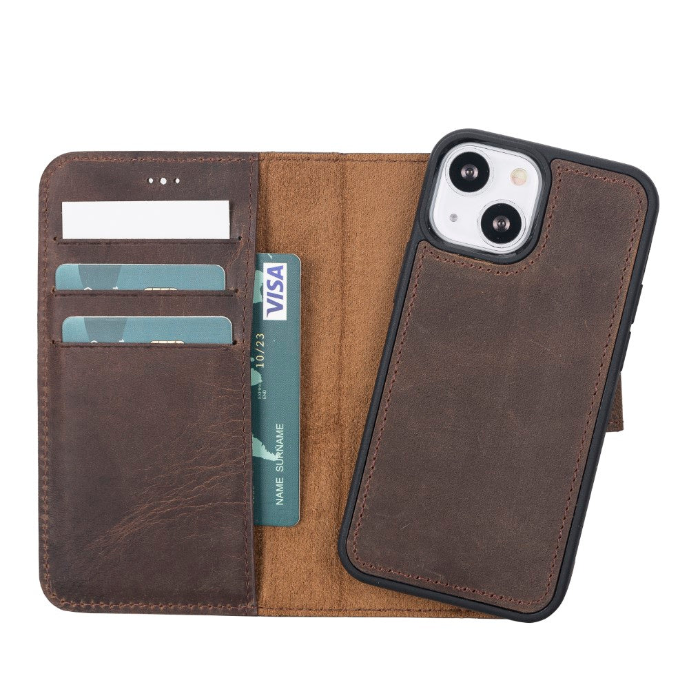 Apple iPhone 13 Mini Compatible Leather Wallet Case G6 Brown