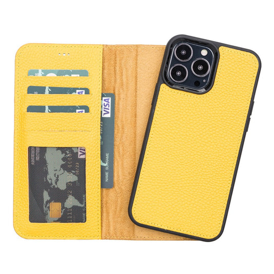 Apple iPhone 13 Pro Max Compatible Leather Wallet Case FL12 Yellow