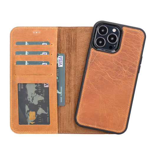 Apple iPhone 13 Pro Max Compatible Leather Wallet Case G19 Tan