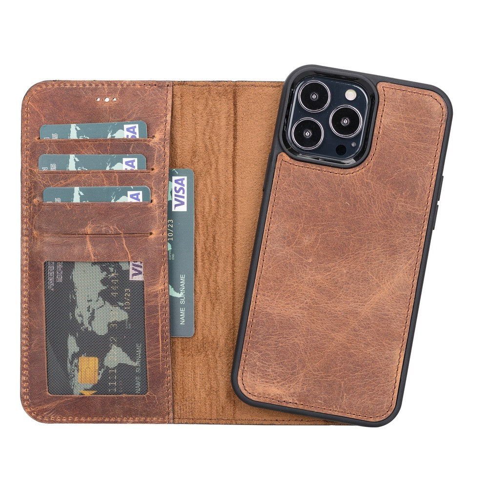 Apple iPhone 13 Pro Max Compatible Leather Wallet Case G2 Brown