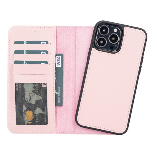 Apple iPhone 13 Pro Max Compatible Leather Wallet Case NU2 Pink