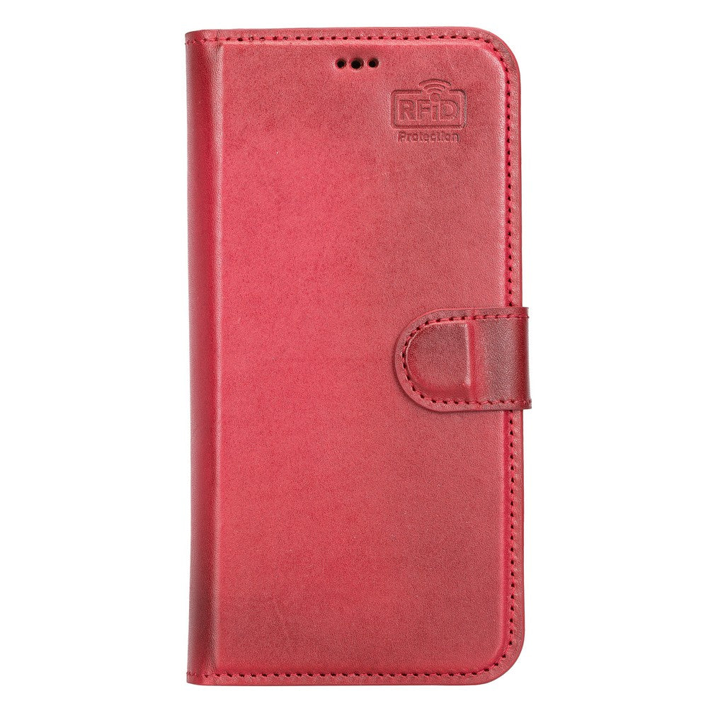 Apple iPhone 13 Pro Max Compatible Leather Wallet Case V4EF Red