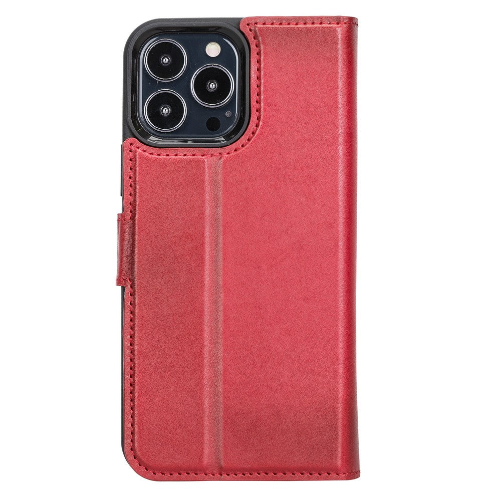 Apple iPhone 13 Pro Max Compatible Leather Wallet Case V4EF Red