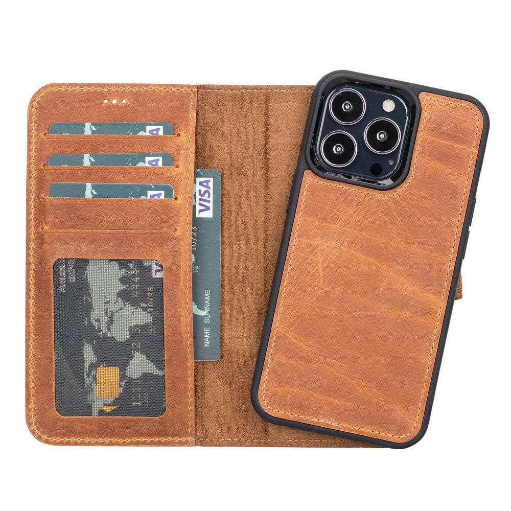 Apple iPhone 13 Pro Compatible Leather Wallet Case G19 Tan