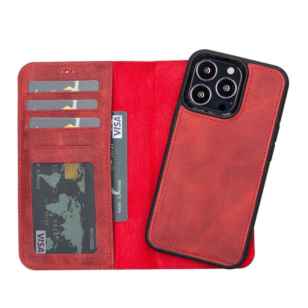 Apple iPhone 13 Pro Compatible Leather Wallet Case Liluri G4 Red