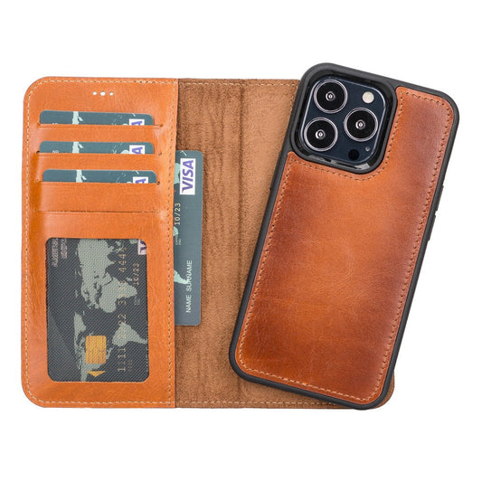 Apple iPhone 13 Pro Compatible Leather Wallet Case RST2EF Brown